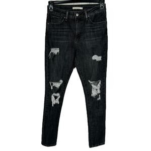 Levi’s 721 SZ 28 High-Rise Skinny Jeans Distressed Stretch Zip-Fly Gray Wash